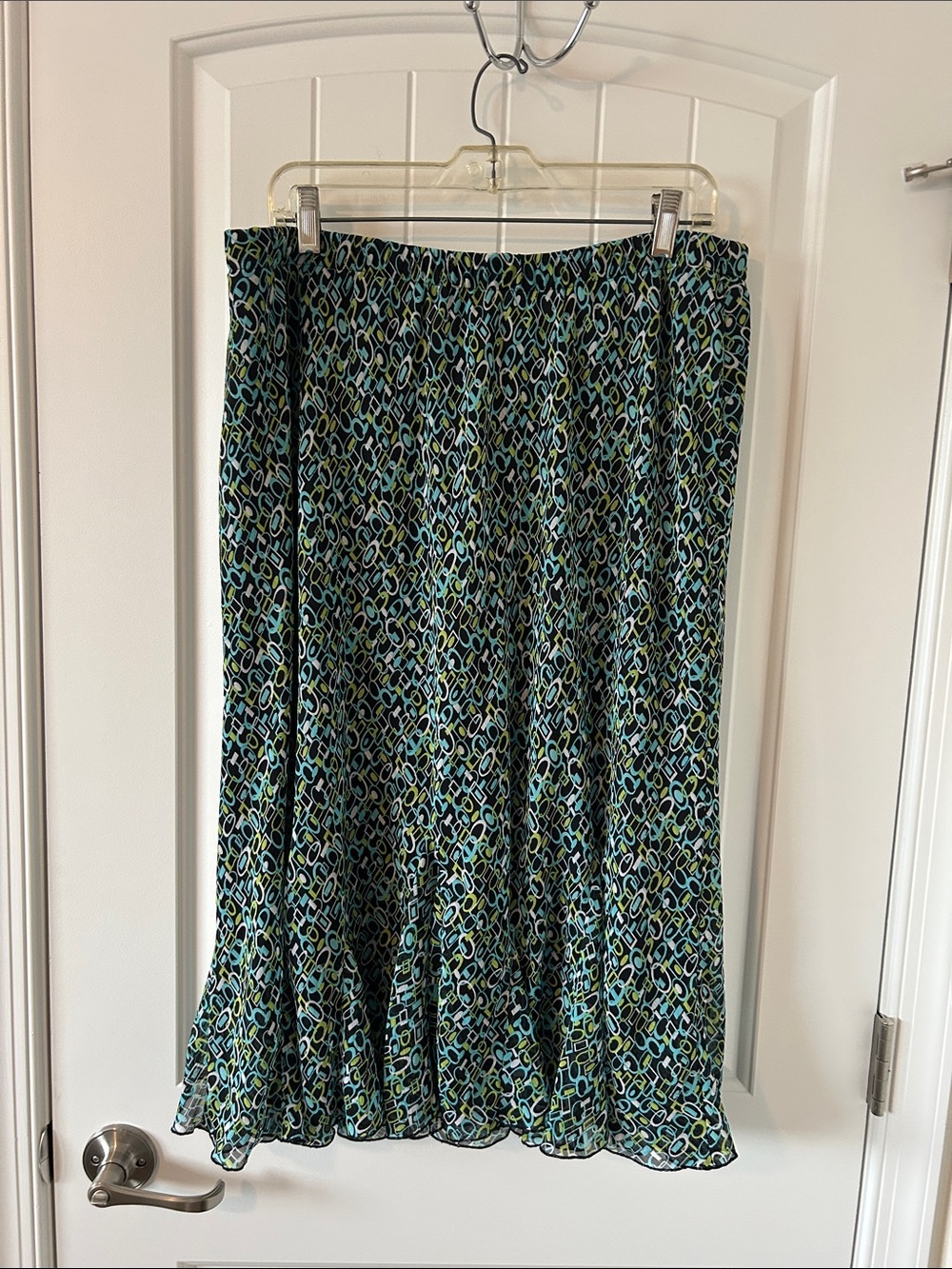 Studio 1940 Teal, Black & Lime Geometric Midi Skirt